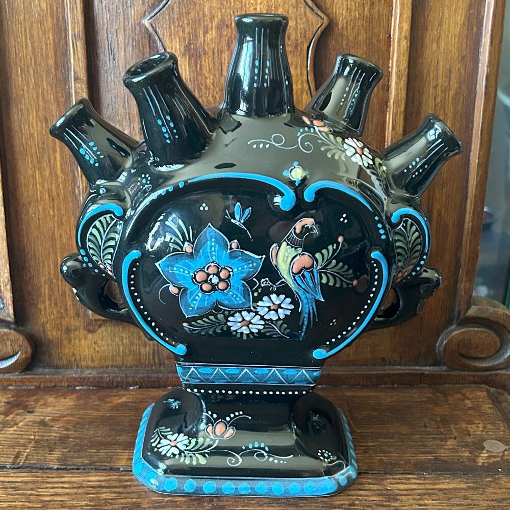 RARE! Royal Delft 2006 Zwart Famille Noire Wondrous Black 5-Neck Tulipiere Vase